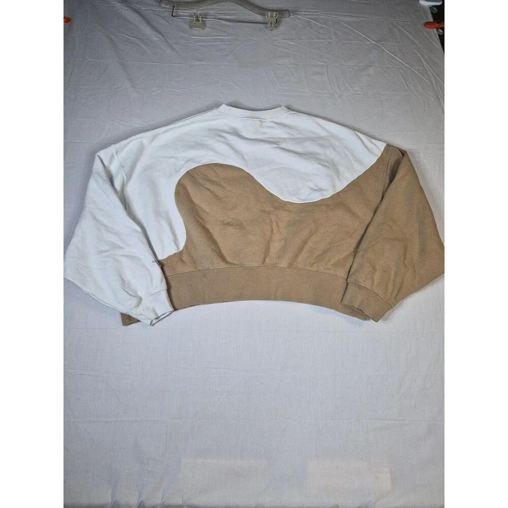 Nike Color Clash Sweatshirt Women Sz Large Brown White Colorblock Oversized Crop